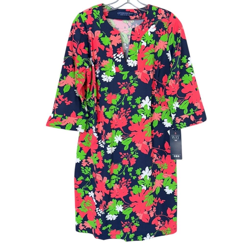 Katherine Way Vero Beach Tunic Dress 291 Women's XL Navy Wildflowers UPF50+ NWT